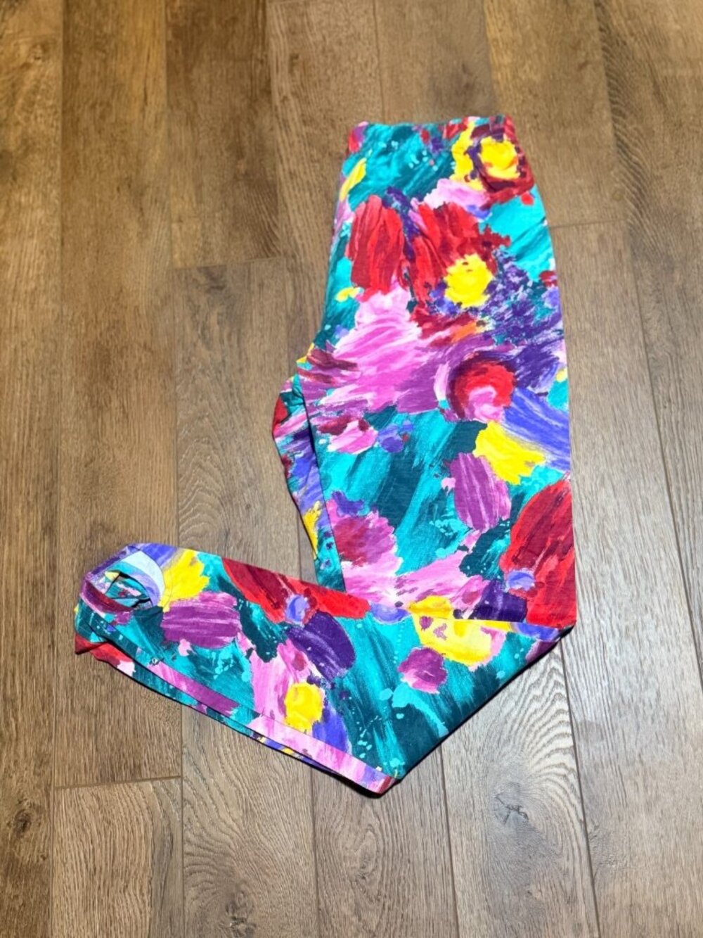 Vtg 80s Sophie J Stirrup Leggings M Abstract Floral Flower Spandex USA NWT